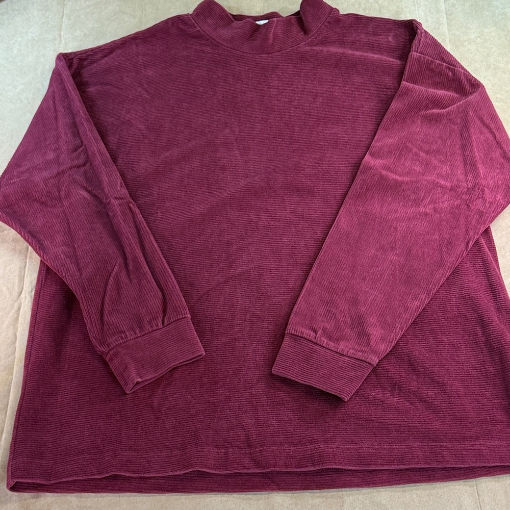 Lands' End Women's Maroon Red Corduroy Turtleneck